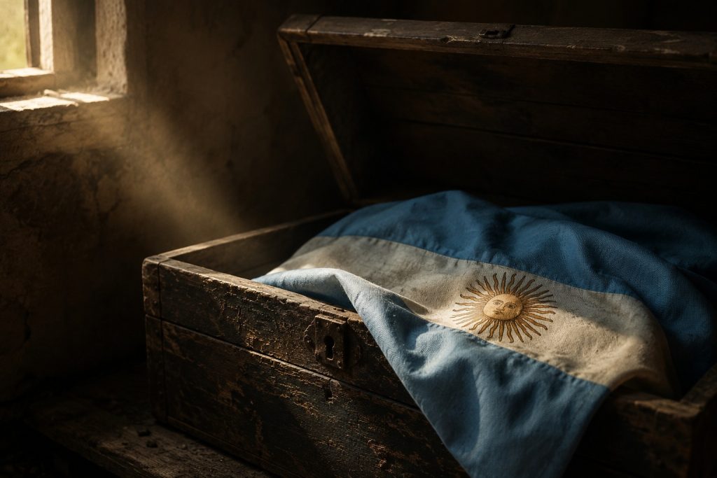 bandera argentina en un cajón