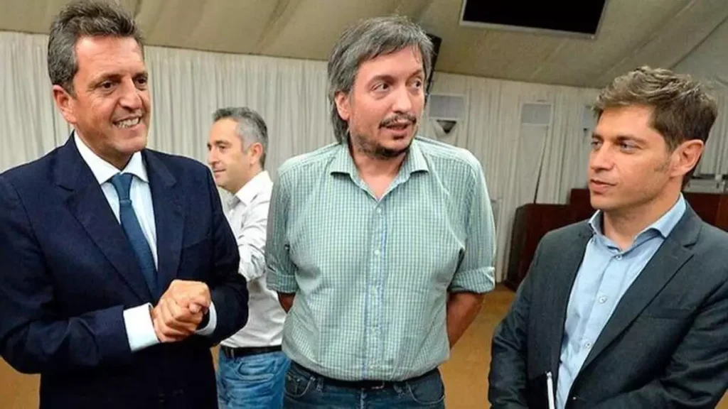 Sergio Massa, Máximo Kirchner y Axel Kicillof. Archivo